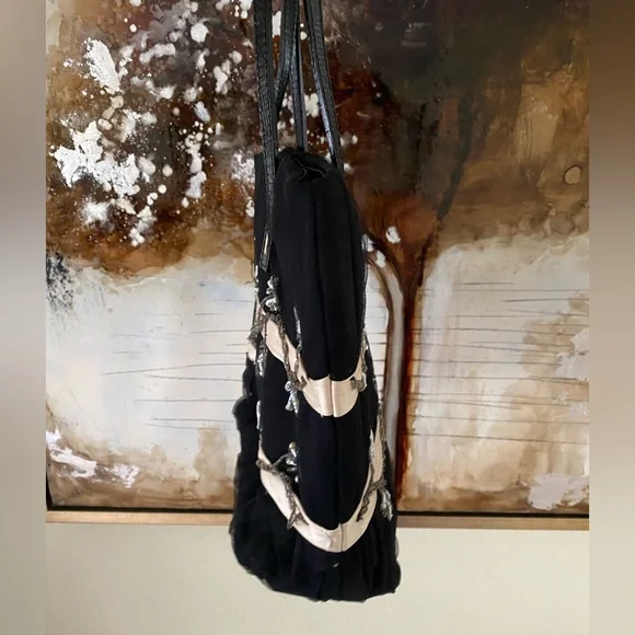 RARE Y2K Authentic Valentino Garavani intricately beaded silk and leather tote ~ - Picture 6 of 16